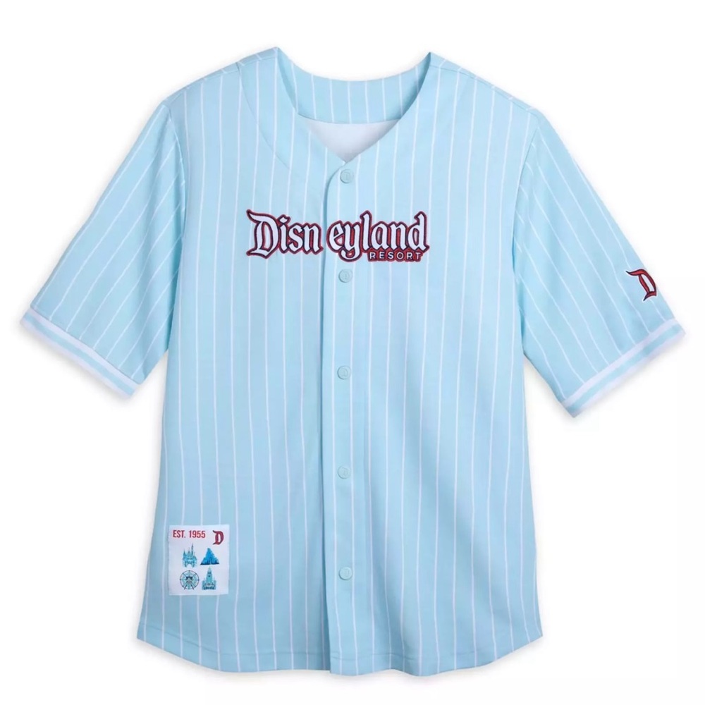 Disneyland Resort Baseball Jersey Blue Pinstripe Stripe Disney Shirt Sz XXL